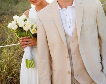 man beige 3 piece suit, wedding suit for groom and groomsmen, party,prom,dinner suit,beach wedding suit, customize suit.