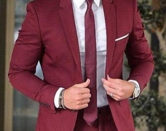 Man suit, wedding suit for groom and groomsmen, maroon 2 piece suit, prom, wedding, dinner party wear suit, customize suit