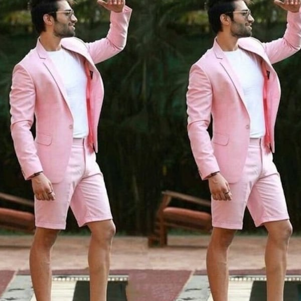 Bespoke suit-pink coat with shorts-summer, beach, party, dinner wear suit-wedding suit for groom & groomsmen-men's suits