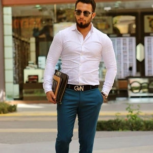 Men Elegant White Shirt Blue Trouser for Office Wear Mens - Etsy
