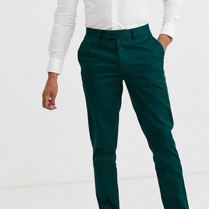 Mens Green Linen Trousers and Long Sleeve White Cotton Shirt Formal  Clothing Outfit Set Vacation Holiday Ankle Length Trousers & Shirts Set 