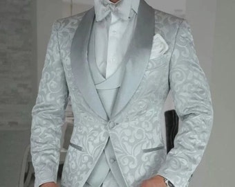 Traje de paisley gris para hombre, traje de 2 piezas, traje de fiesta de graduación de boda, traje de novio y padrino de boda, traje personalizado, traje formal