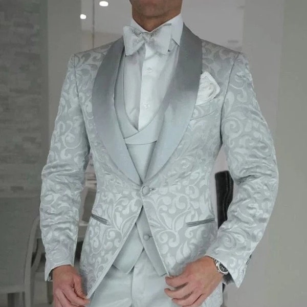 Grauer Herren-Paisley-Anzug, zweiteiliger Anzug, Hochzeits-, Abschlussball-, Dinner-Party-Anzug, Bräutigam- und Trauzeugenanzug, individueller Anzug, formeller Anzug