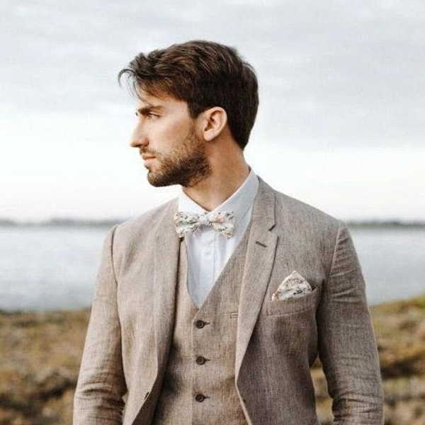 Linen Men's 3 Piece Beach Wedding Suit Groom Wear Suit Wedding Suit Men Suit Prom Coat Pant for Groomsmen Summer Suit