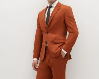 Man rust orange suit,2 piece suit, summer suit wedding prom dinner party wear suit, customize suit