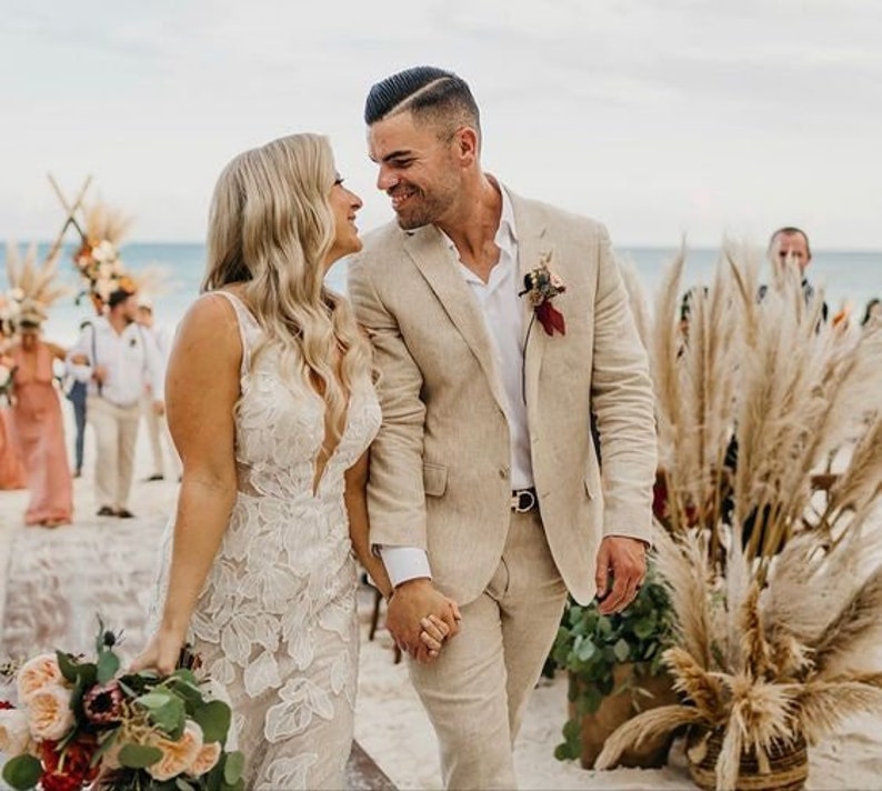 Hombre Lino Traje beige Traje de boda de playa Novio Traje de - Etsy España Hombre Lino Traje beige Traje de boda de playa Novio Traje de - Etsy España