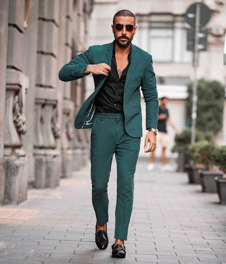 Traje Ajustado Hecho A Medida Para Hombre, Traje Verde Para Novio ...