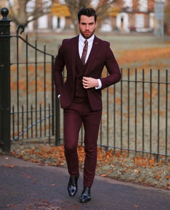 Men Stylish Burgundy Suit Wedding Wear Suit for Men 2 Piece Slim Fit Groom  Suit Party Wear Suit for Men - Etsy