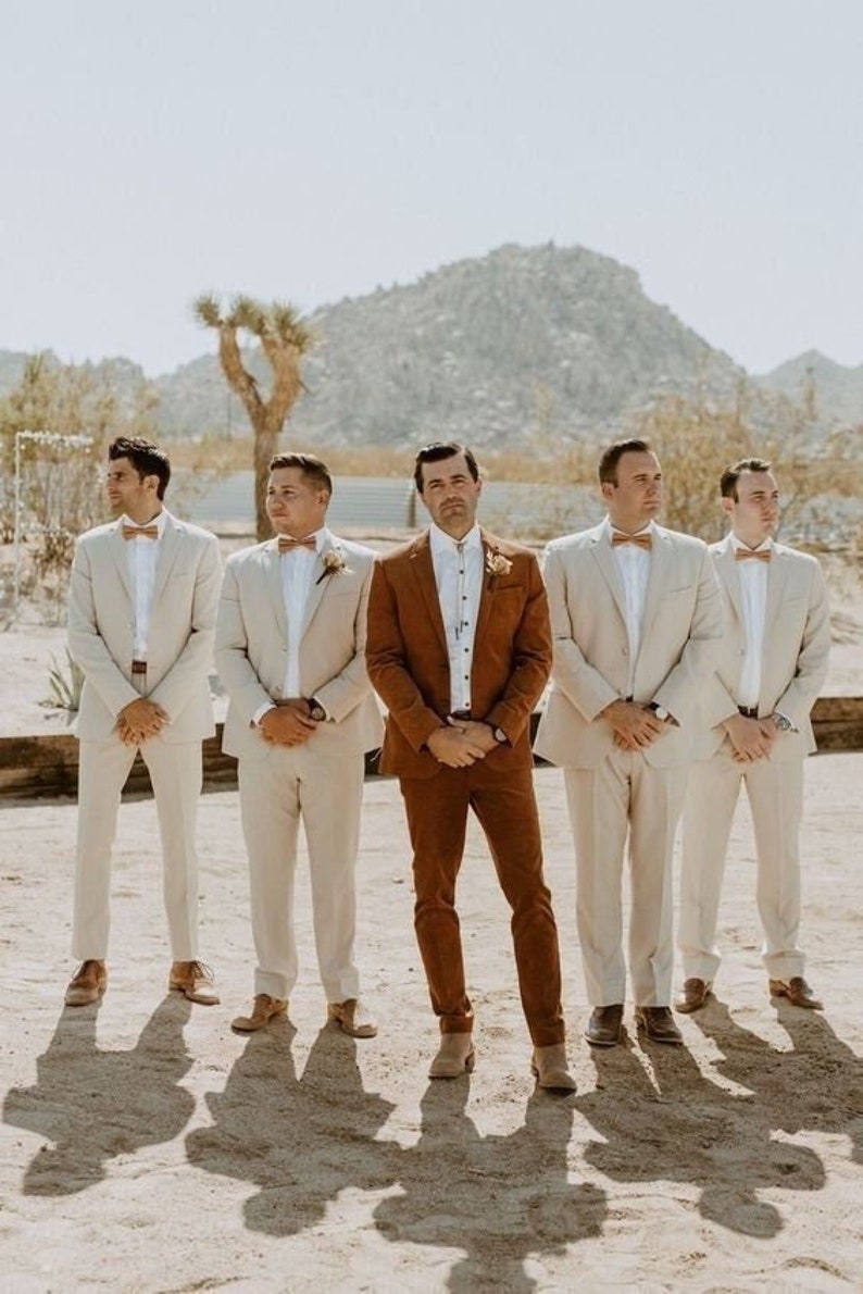 Bespoke suit-man rustic 2 piece suit-dinner, prom, party wear suit-wedding suit for groom & groomsmen-men's beige suits-beach wedding suit image 1