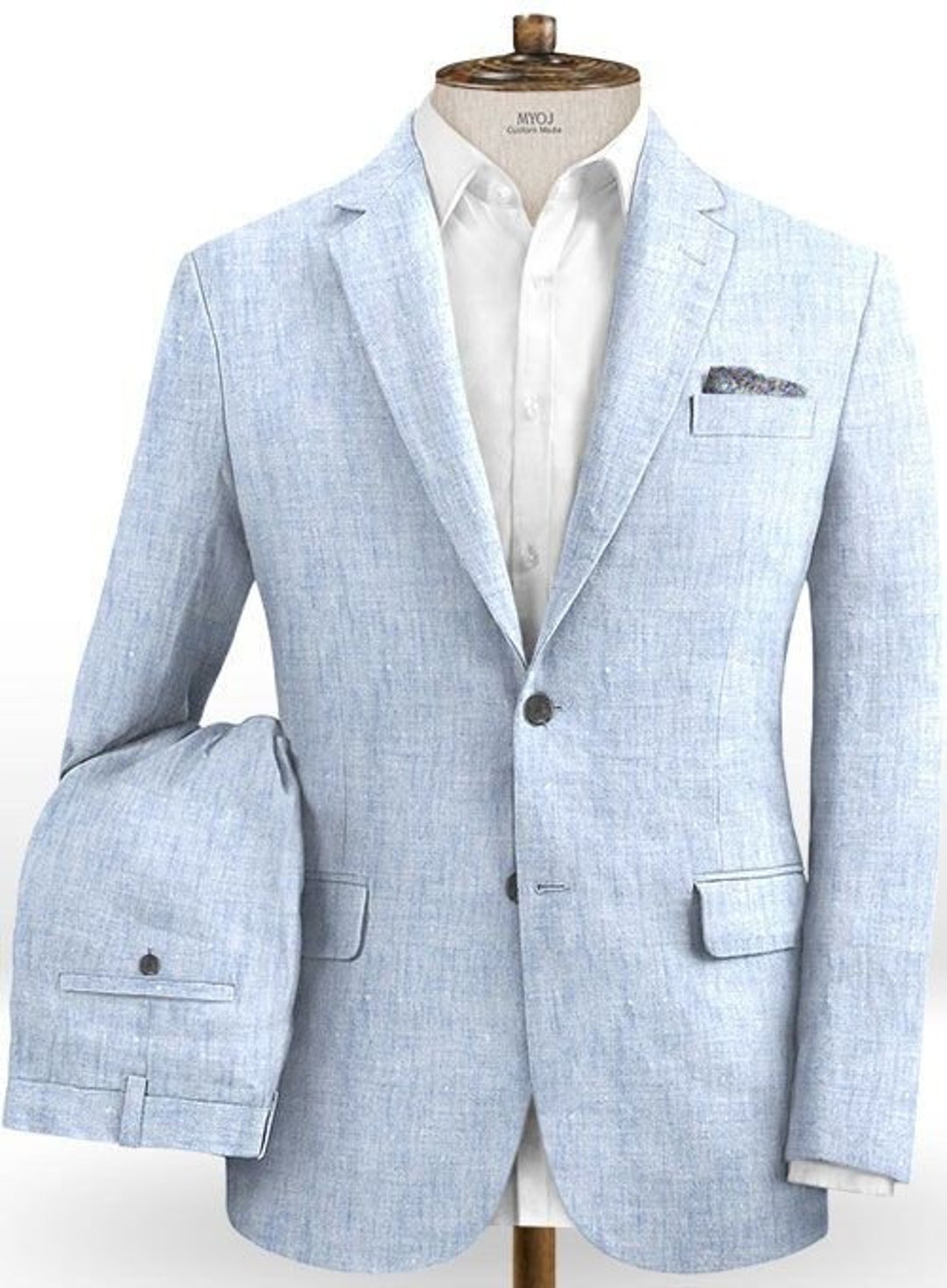 Man Linen Suit, Light Blue 2 Piece Suit, Wedding Suit, Prom, Party