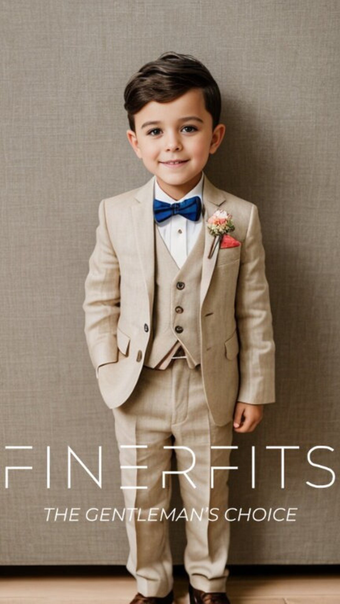 Stylish Kids Beige Linen Three Piece Suit, Prom Party Suit, Suit for
