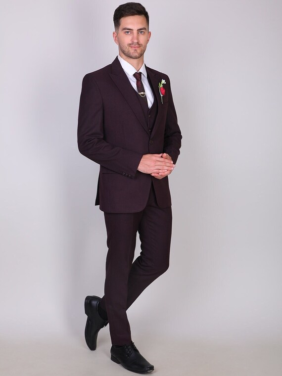 Wine tweed suit cheap