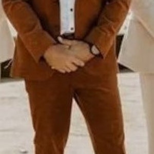 Bespoke suit-man rustic 2 piece suit-dinner, prom, party wear suit-wedding suit for groom & groomsmen-men's beige suits-beach wedding suit style 1 rust suit