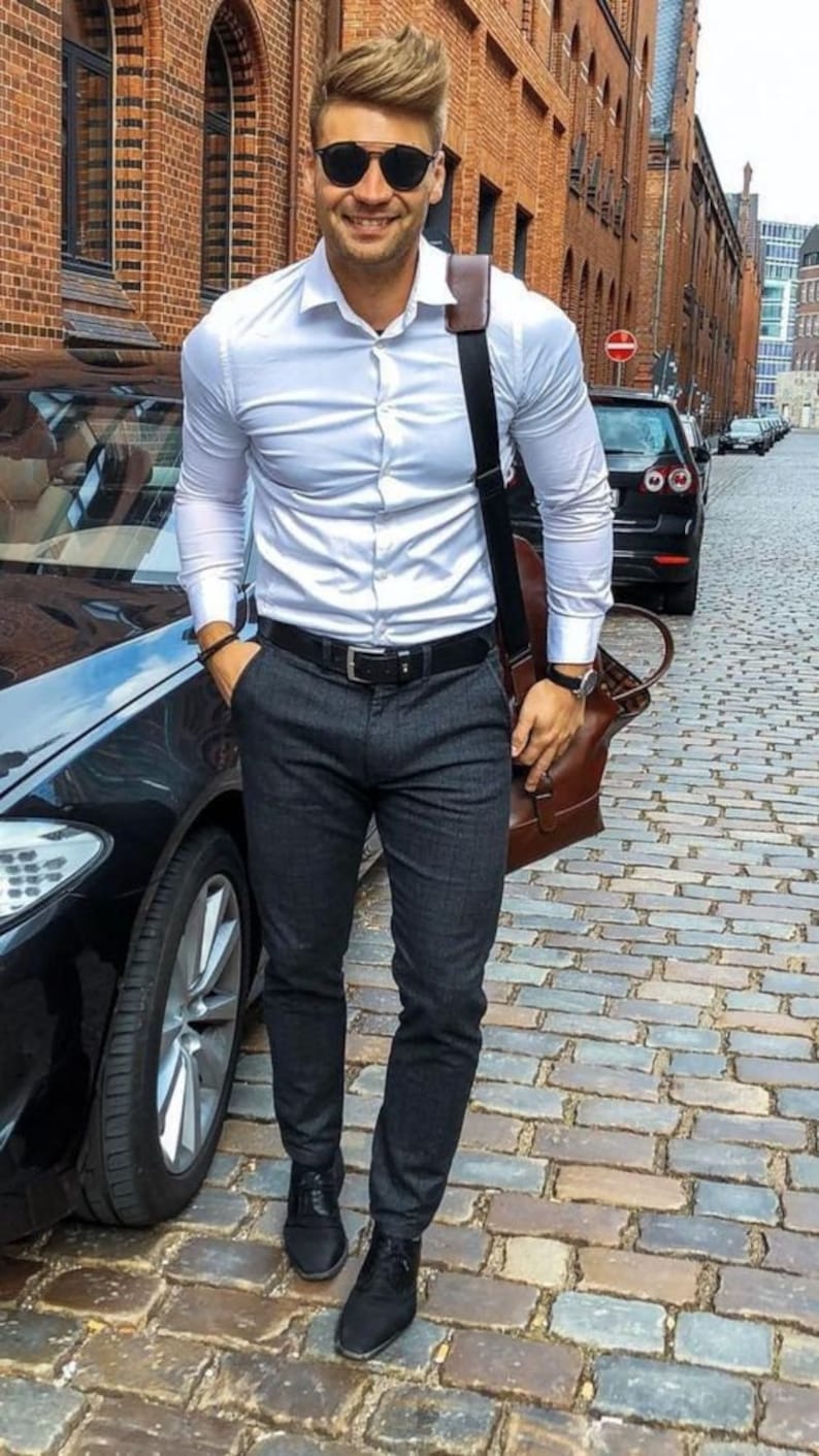 Men Elegant White Shirt Grey Trouser for Office Wear Mens | Etsy