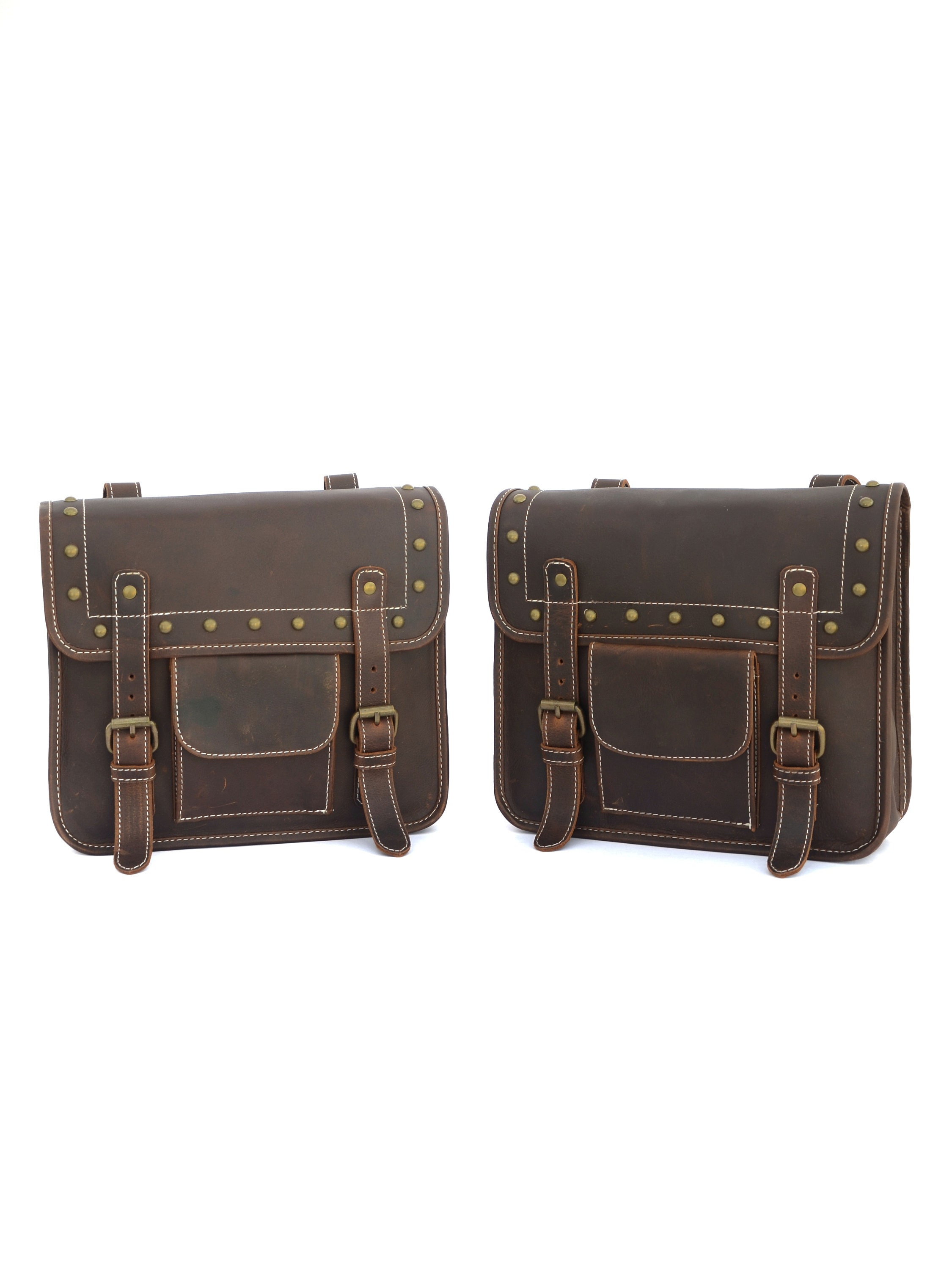 brown leather pannier bags