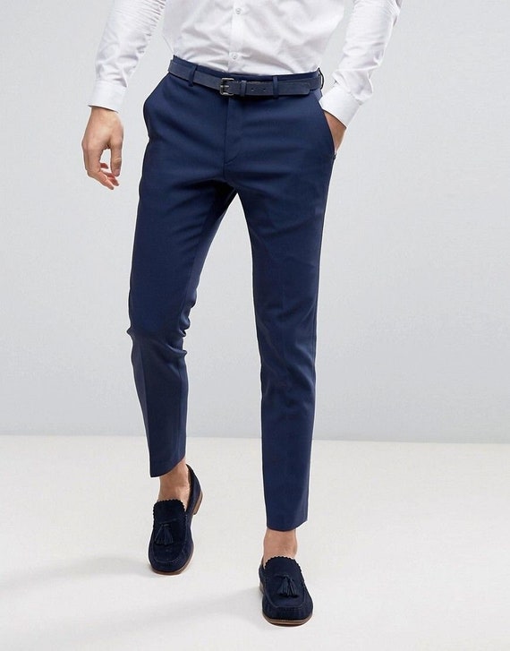 Man Elegant White Shirt Blue Trouser for Office Wear Mens 