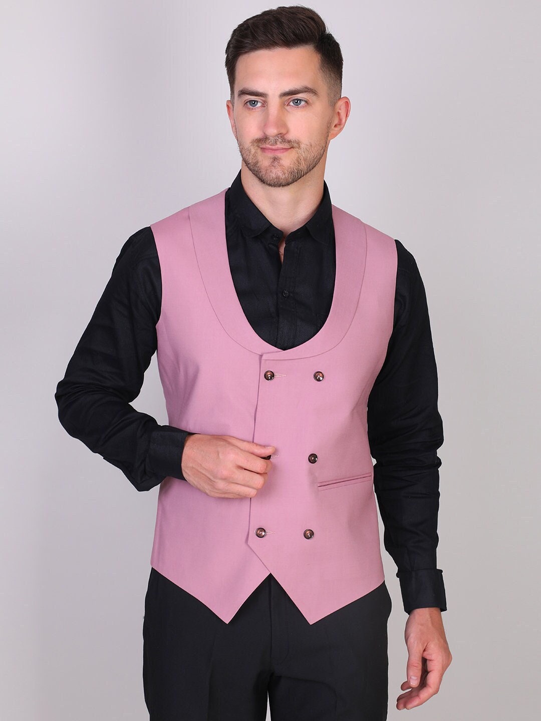  Chaleco de seda tejida para hombre, chaleco rosa, conjunto de  gemelos para hombre, vestido de esmoquin para boda, negocios, ajuste  ajustado (color rosa, talla XL) (rosa L) : Ropa, Zapatos y