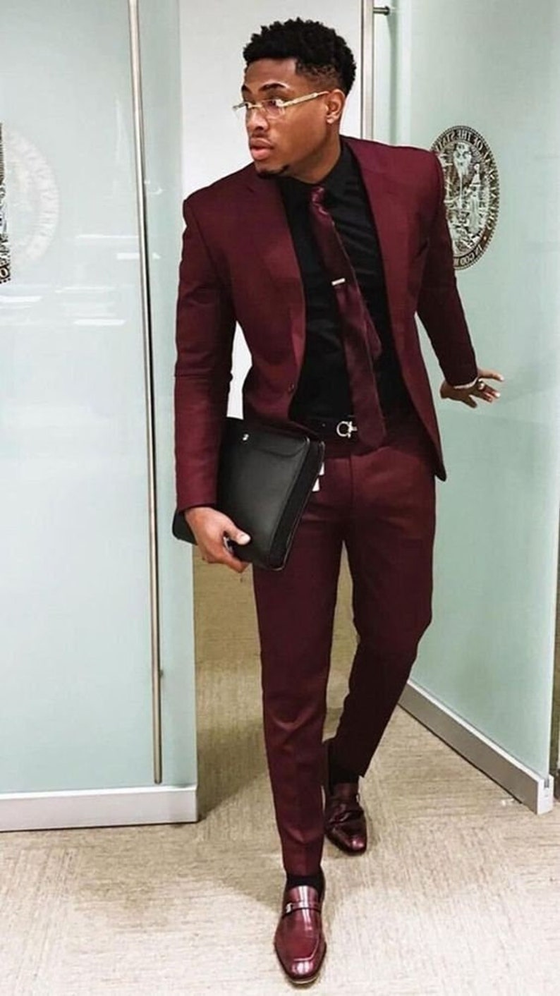 Men 2 Pc Suits Maroon Wedding Suit Groom Wear Suits Wedding | Etsy