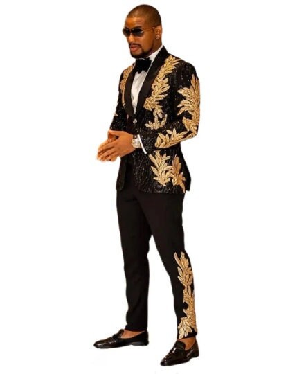 Mens black and gold shop suit jacket