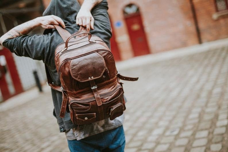 16 Brown Leather Backpack Vintage Rucksack Laptop Bag College