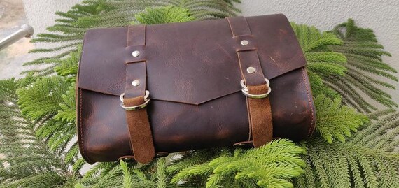 brown leather pannier bags