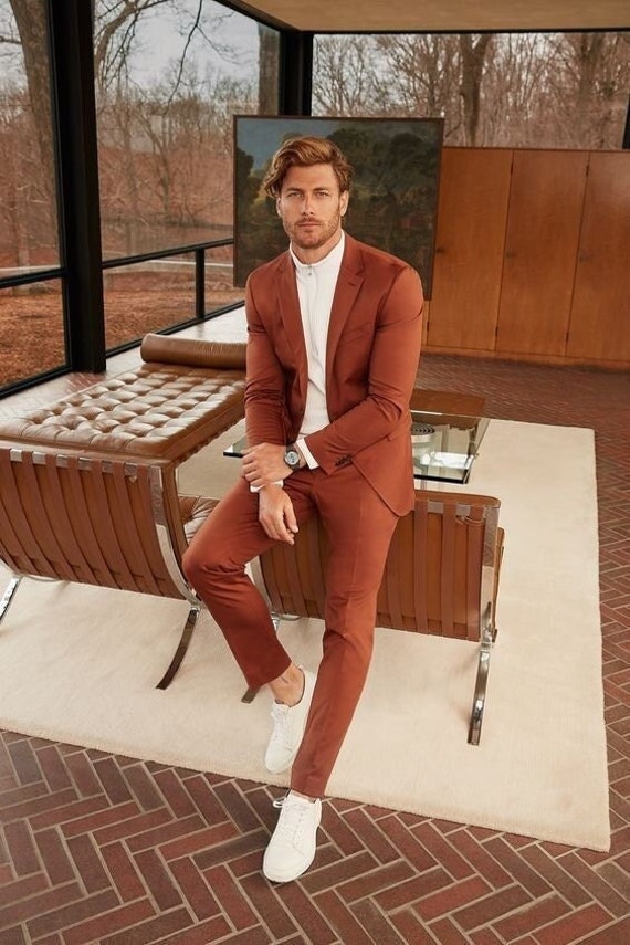 Rust 2 Piecemen Suits Beach Wedding 
