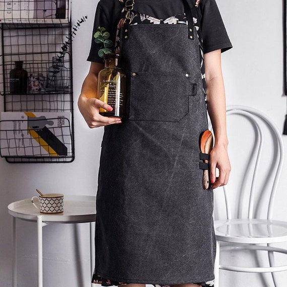 Restaurant Apron Washed Canvas Aprons Gift for Him her Barber