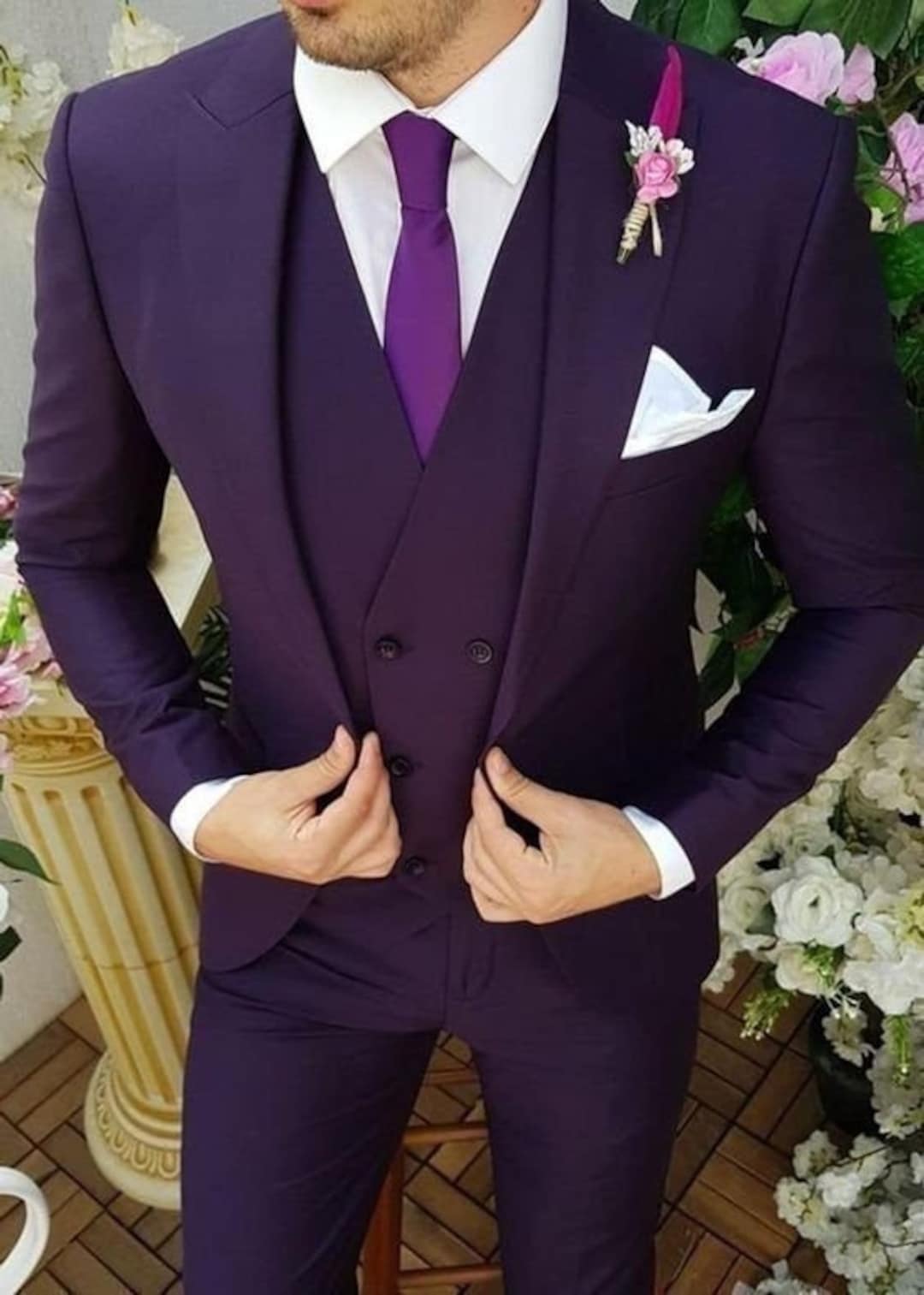 Men 3 Piece Suit Purple Wedding Suit Groom Wear Suits Wedding Etsy