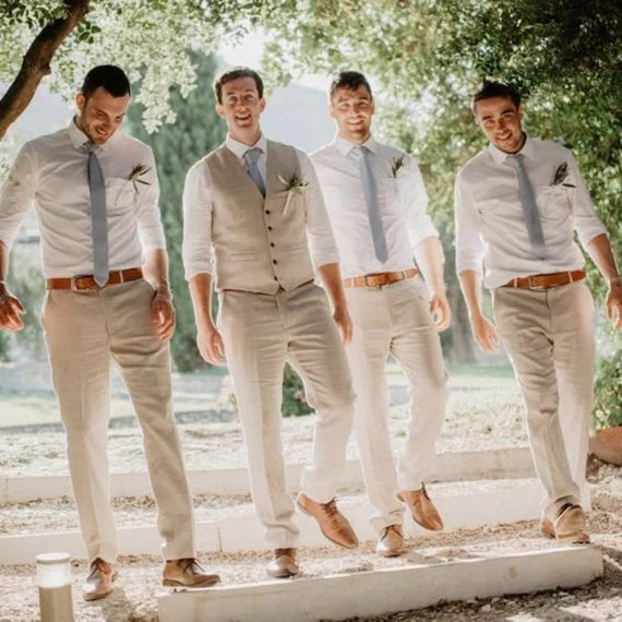 Men Linen Beige Suit Beach Wedding Suit Groom Wear Suit Prom - Etsy