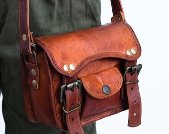 Handgefertigte braune Ledertasche, Umhängetasche, Vintage-Stil, Lederhandtasche, Umhängetasche, kleine Ledertasche, Umhängetasche