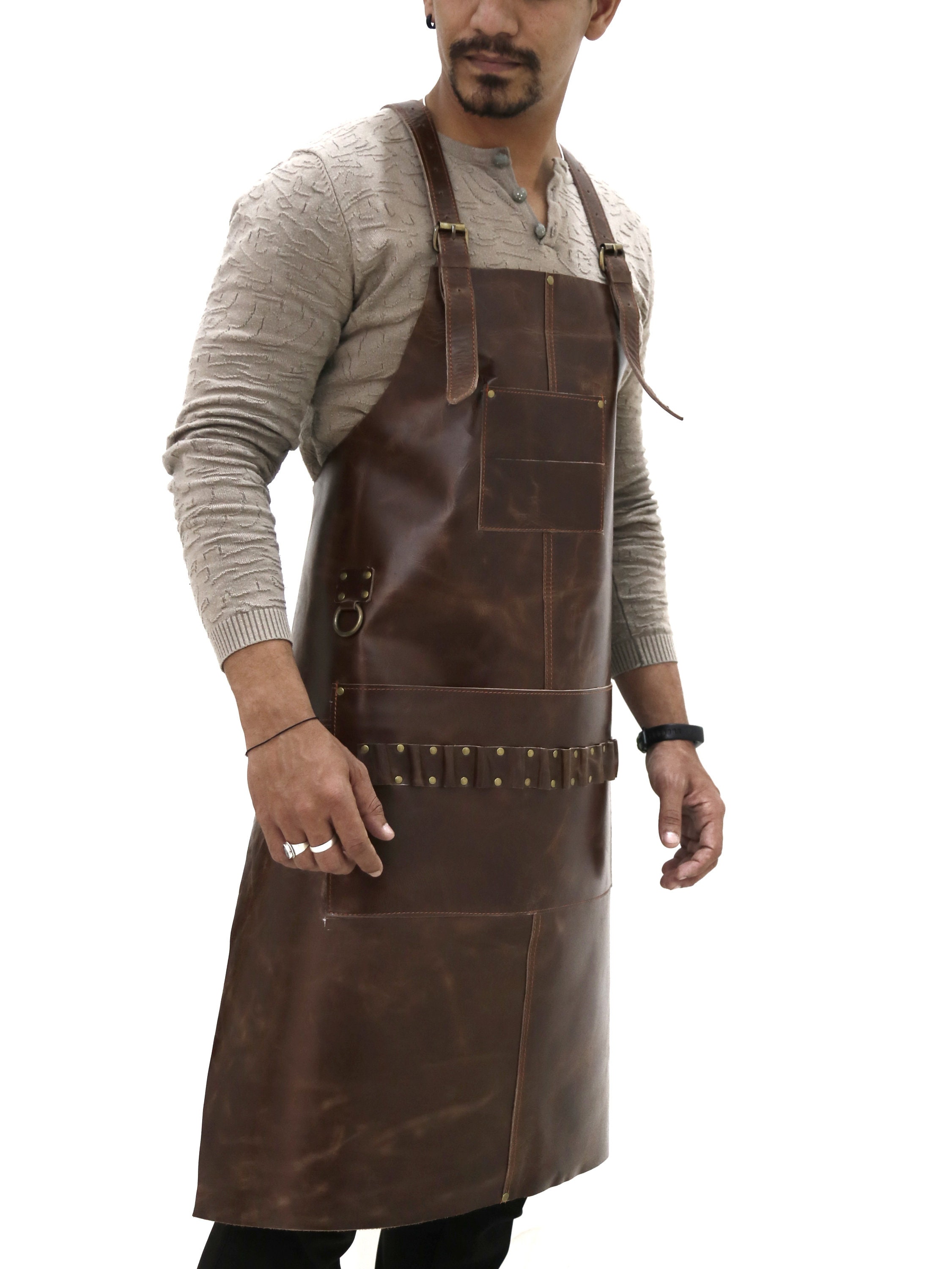 Distressed Leather Apron Black Full Grain Leather Butchers Etsy