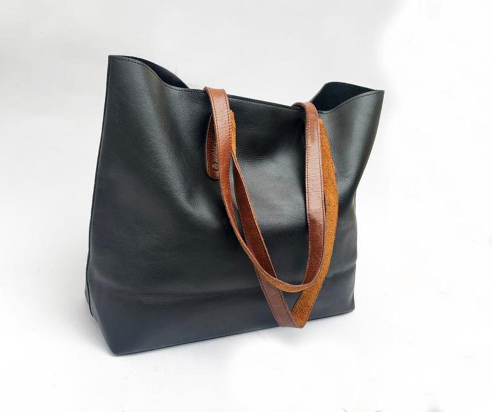 Black Leather Tote Bag for Women Purse Large Work Shoulder Bag Etsy UK