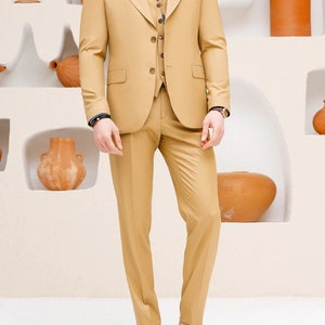 Stylish Bespoke camel slim fit 3 piece suit prom suit tailored fit man suit, Plus size suit Christmas gift image 3