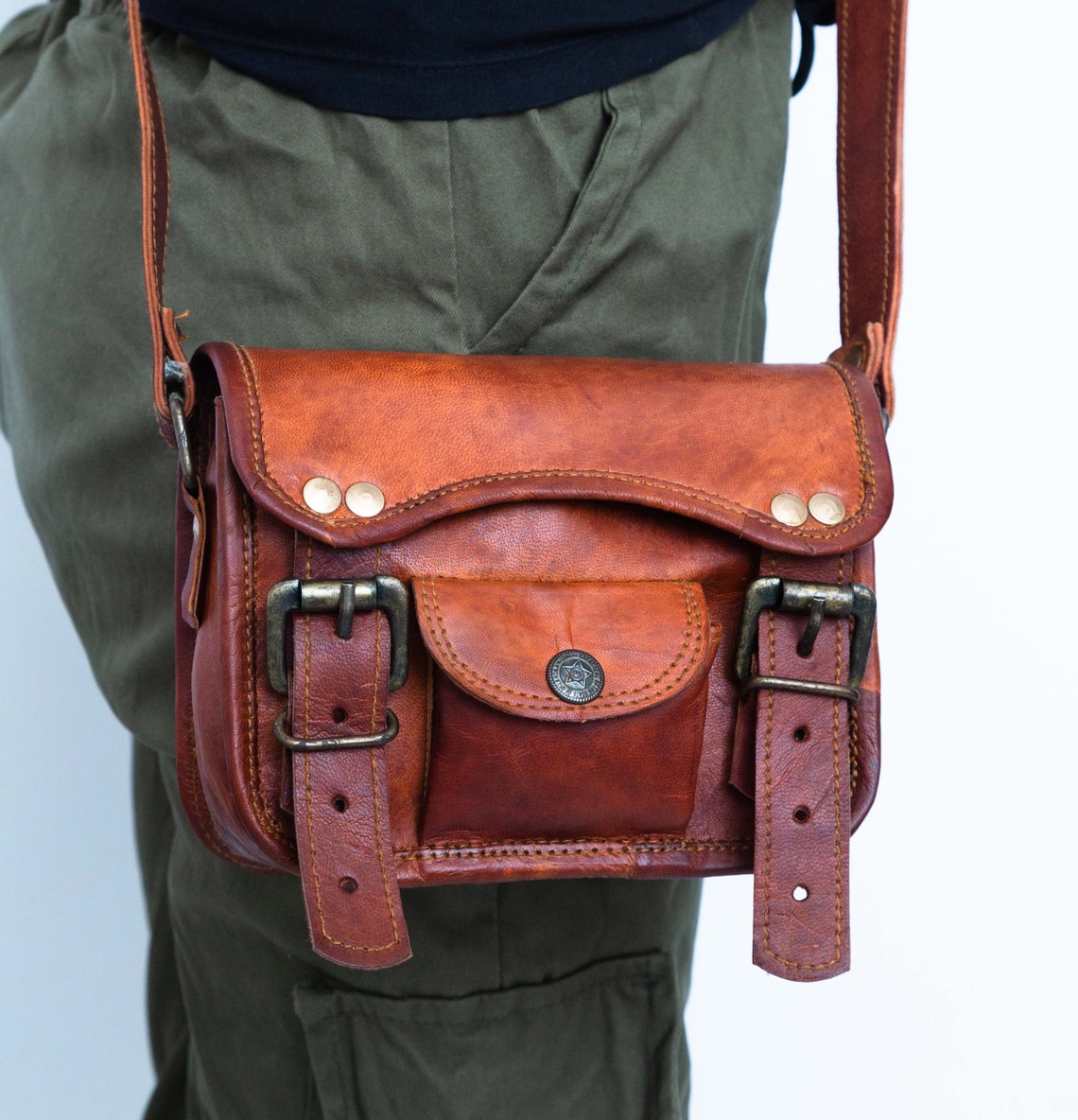 Handmade Brown Leather Bag Purse Messenger Bagvintage | Etsy