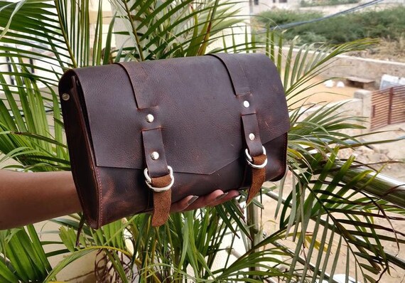 brown leather pannier bags