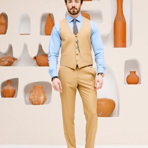 Stylish Bespoke camel slim fit 3 piece suit prom suit tailored fit man suit, Plus size suit Christmas gift image 5