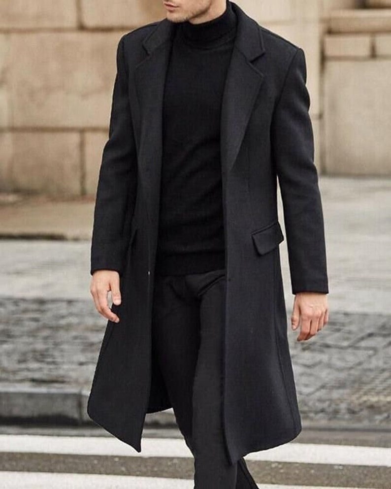 Black long overcoat mens cheap