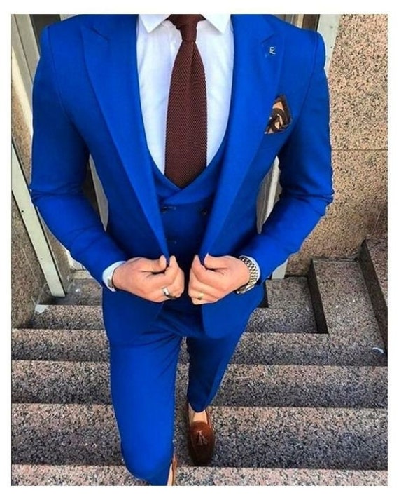 Men Suit Blue Beach Wedding Suit Groom 