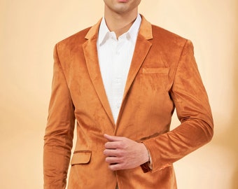 Man orange Rust velvet jacket wedding, dinner, prom, party wear coat-groom & groomsmen blazer-bespoke coat