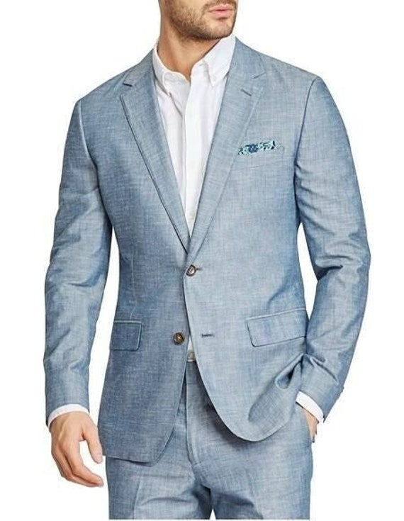 Men Linen Blue 2 Piece Beach Wedding Suit Groom Wear Suits - Etsy