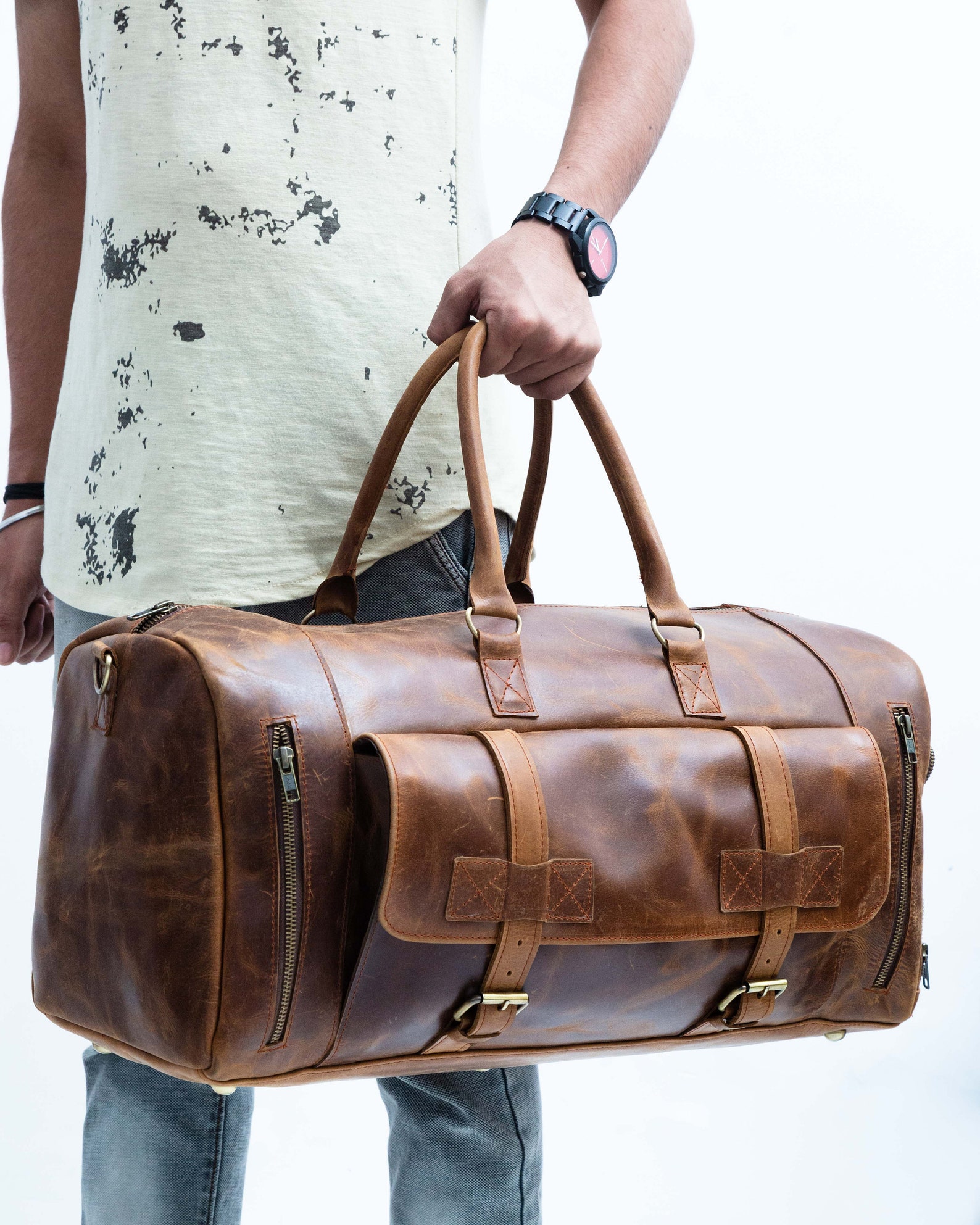 Genuine Full Grain Leather Duffel Bag Weekend Bag Luggage Bag | Etsy