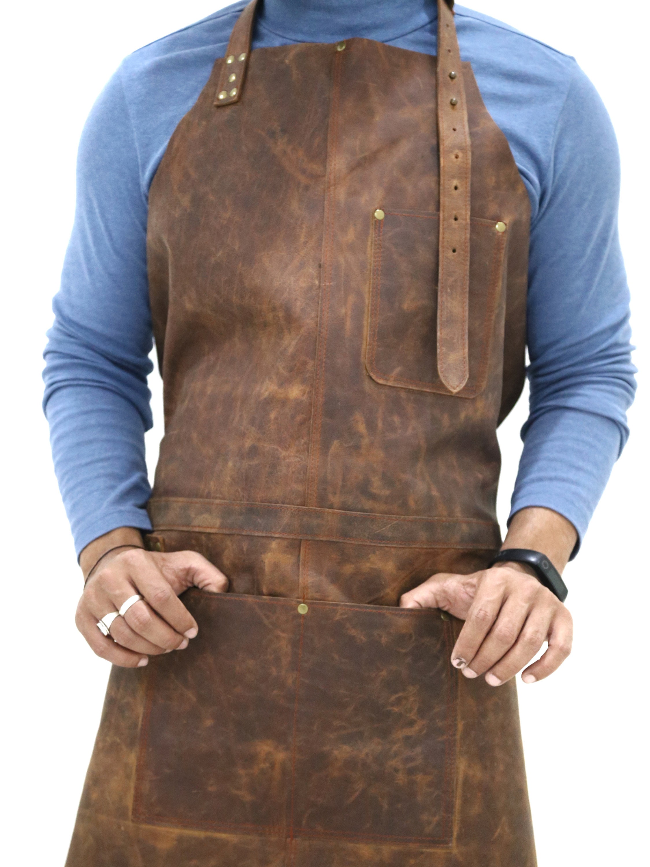 Apron With Beer Holder Distressed Multipocket Brown Full Etsy