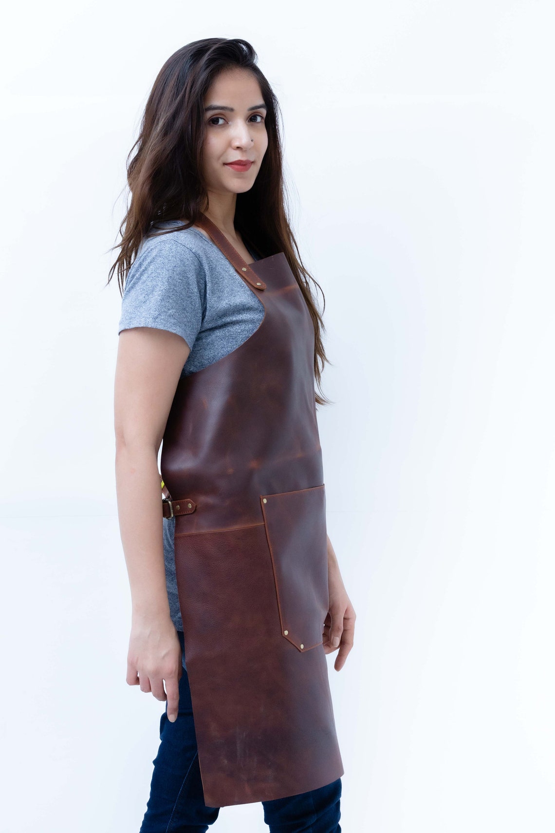 Premium brown Leather Tool Apron With Leather Pockets For Etsy