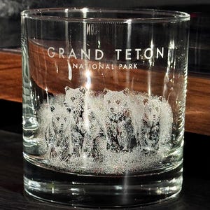 Lasergeätztes Glas - Grizzly 399 Quad Cubs - Grand Teton National Park - 11 Unze Rocks Glass
