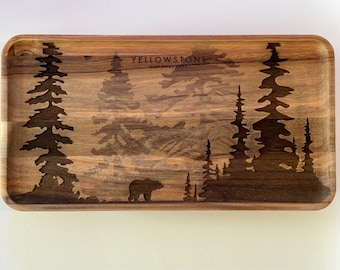 Serving Platter Engraved with Forest Scene and Bear - Charcuterie Board, Cheese Board, Cutting Board