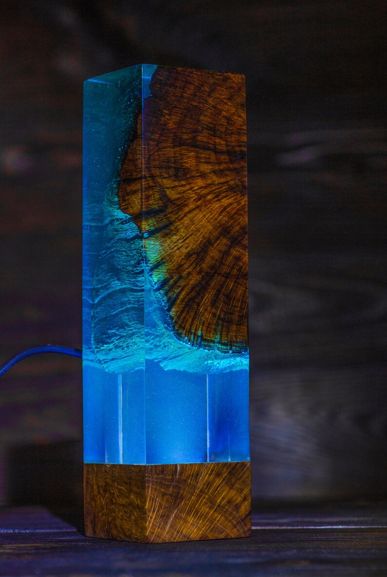 Night Light Lamp Epoxy Resin Wood Oak Light Unique Decoration Etsy
