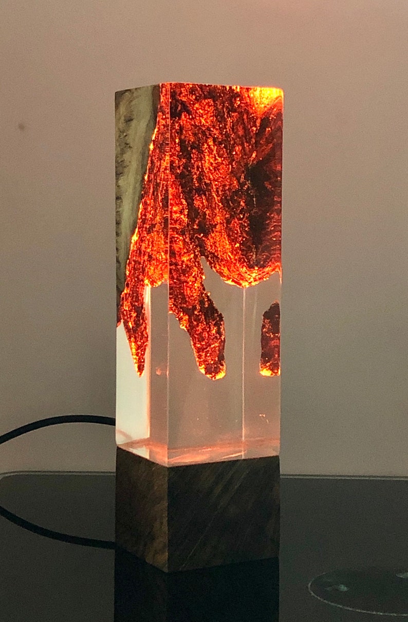 Night Light Epoxy Resin Wood Lamp Unique Decor Etsy
