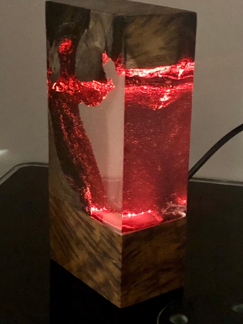 Night Light Epoxy Resin Wood Lamp Unique Decor Etsy
