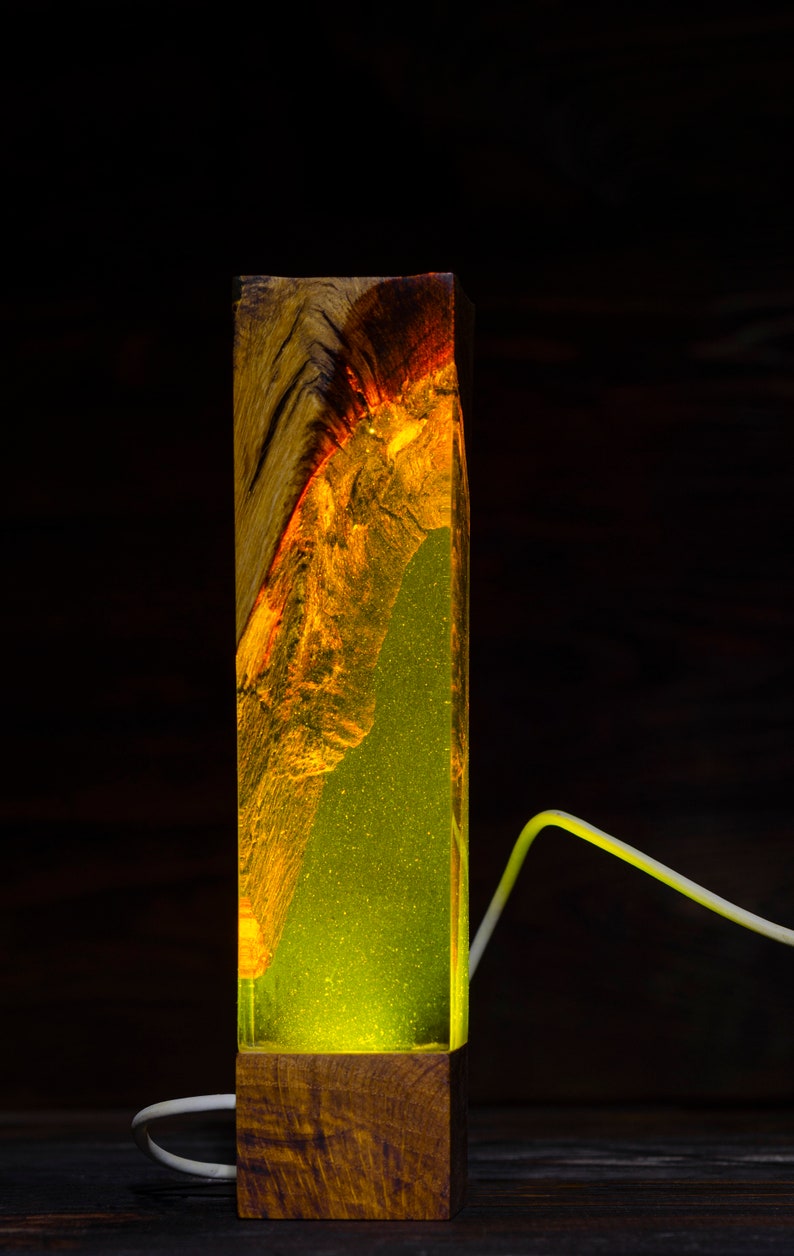 Night Light Epoxy Resin Wood Lamp Unique Decor Etsy
