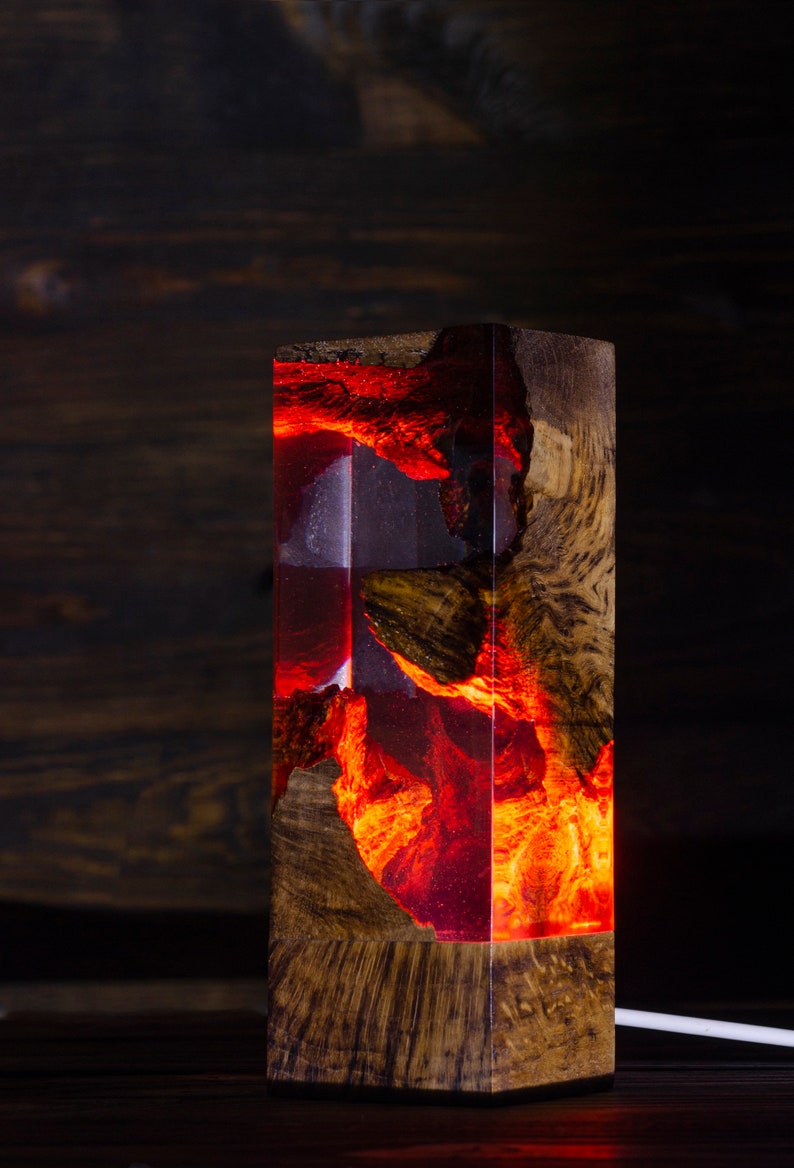 Night Light Lamp Epoxy Resin Wood Oak Light Unique Decoration Etsy